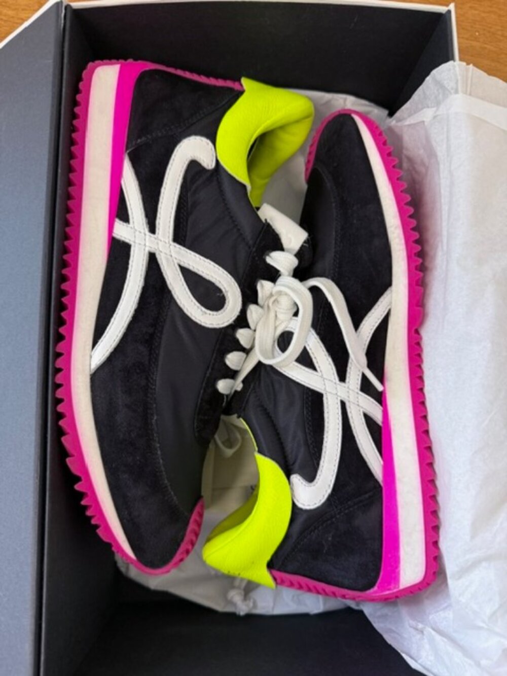 LOEWE Flow Runner Sneakers Black Neon Pink Yellow Women’s EU 40 Made in Italy - Picture 2 of 10